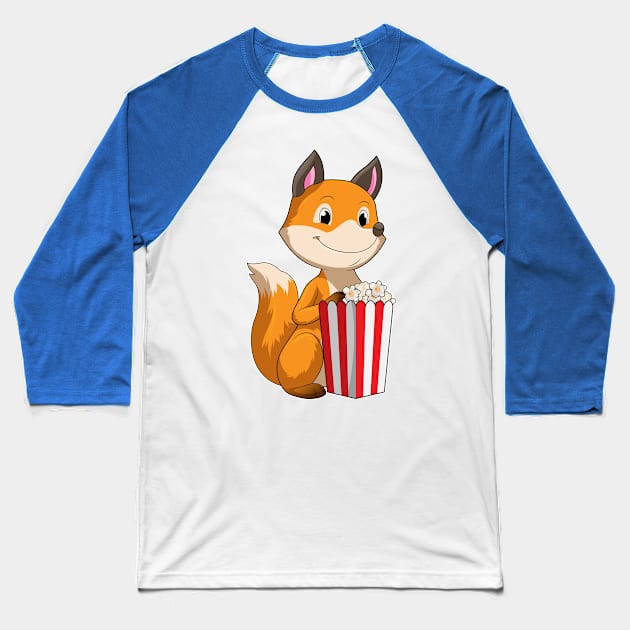 Fox with Popcorn Baseball T-Shirt by Markus Schnabel